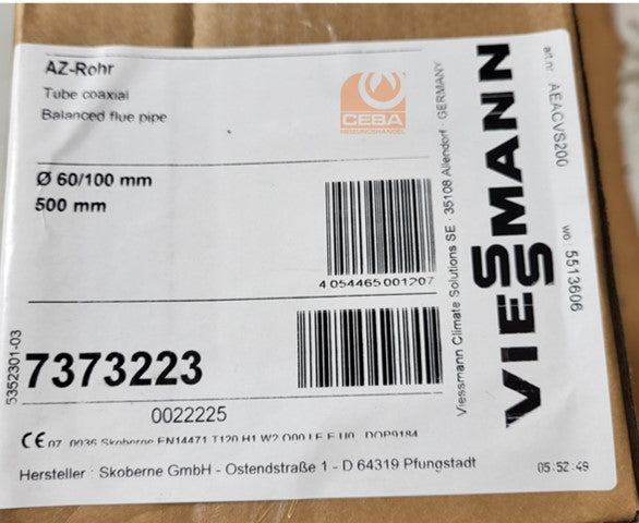 Viessmann AZ-Rohr 60/100 l=500 - Herstellernummer: 7373223