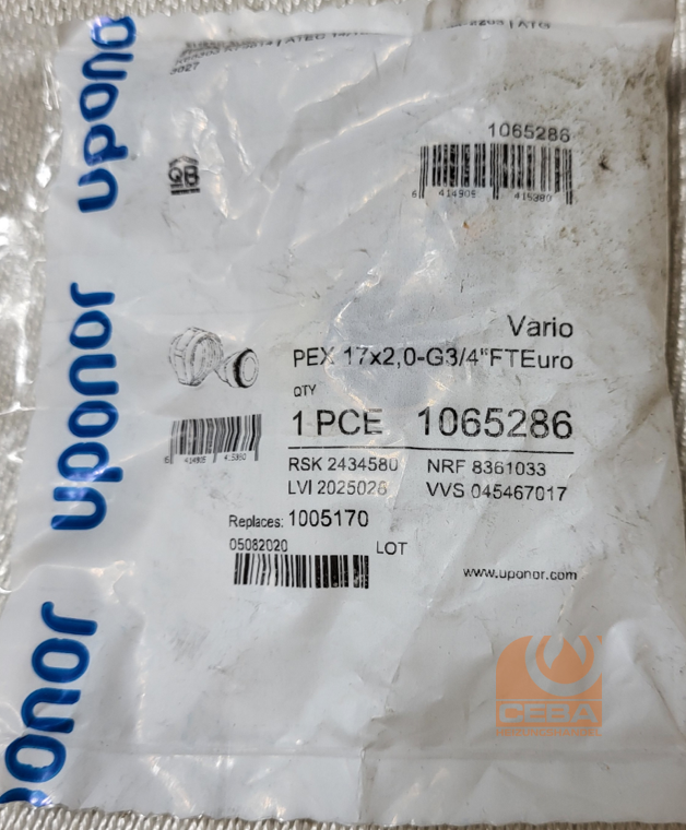 Uponor Vario-Klemmringverschraubung 17mm PEX 17x2,0-G3/4"IG Eurokonus - #1065286