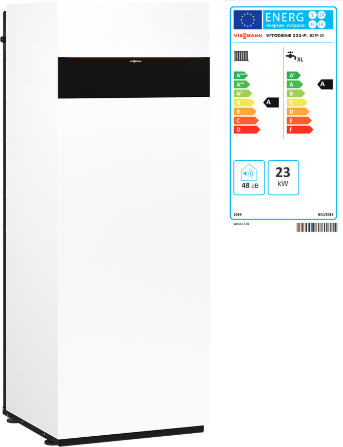 Vitodens 222-F 25.0 kW all gas types HMU-C raised 100 L