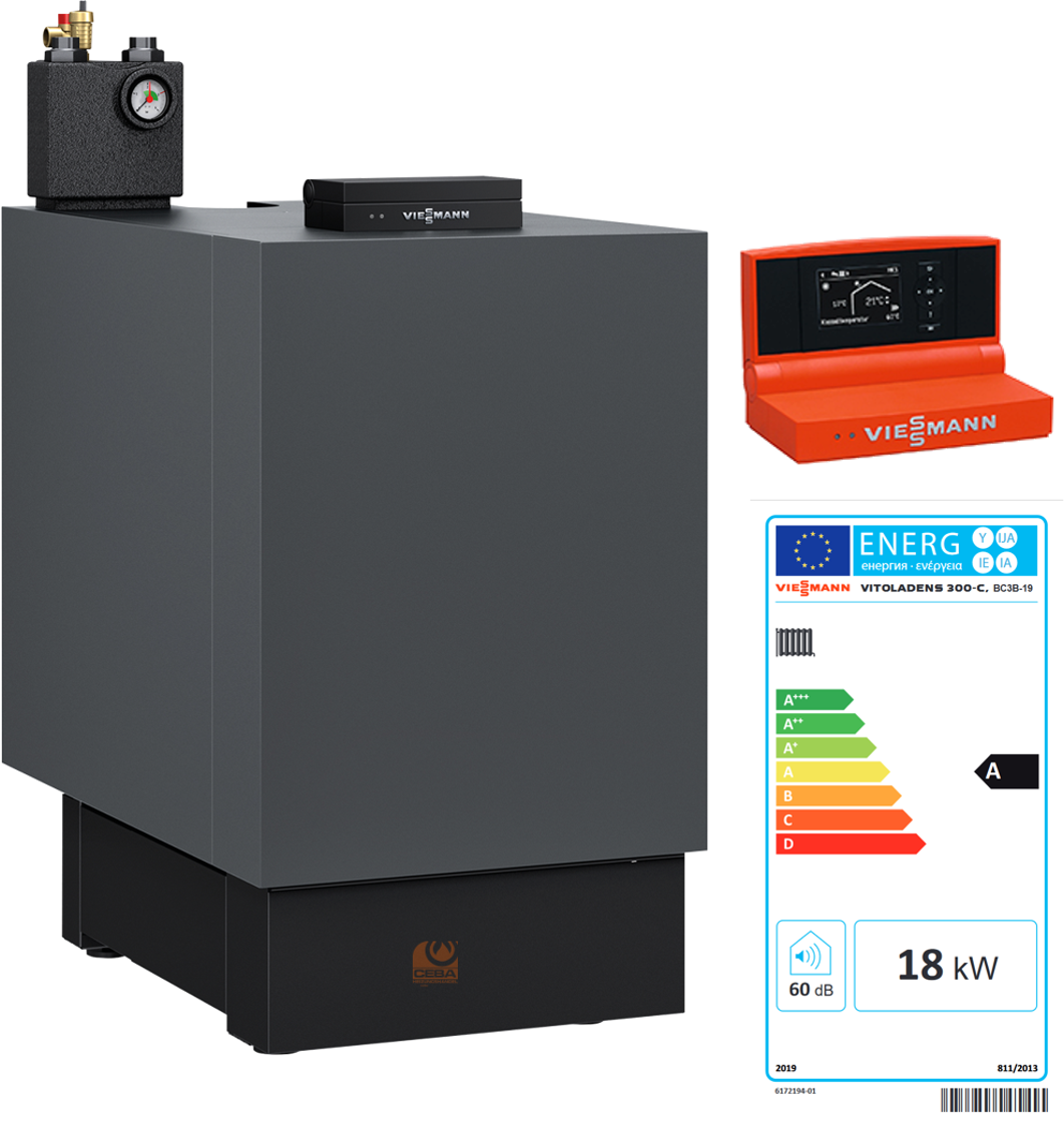 Vitoladens 300-C 19,3 kW Heizöl Compact-Blaubrenner, 2-stufig Vitotronic 200 KW6B witterungsgeführt vitographite bodenstehend